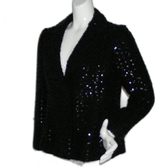 Vintage TEAL TRAINA Jacket, S, Black Boucle, Sequins, Snap front, Lapel Collar - Picture 3 of 12